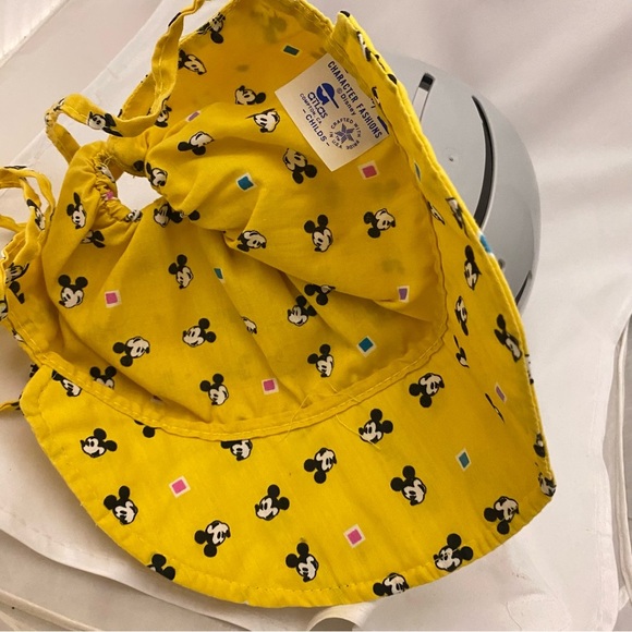 Vintage Yellow Mickey Mouse Disney Bonnet Hat Visor KIDS CHILD Size Tie Back - Picture 2 of 12